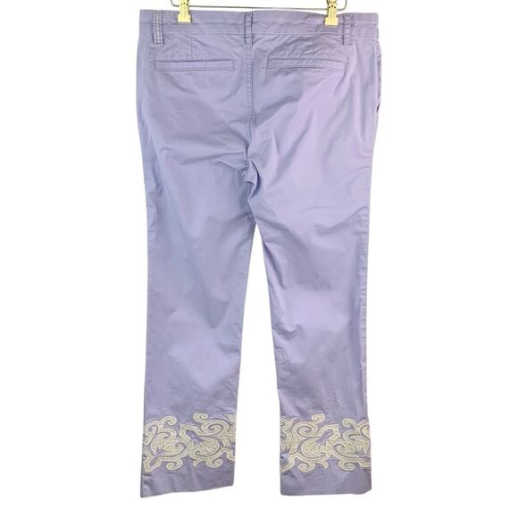 Tory Burch Purple Cotton Embroidered Hem Detail Straight Fit Pants Size 30 - Picture 2 of 8